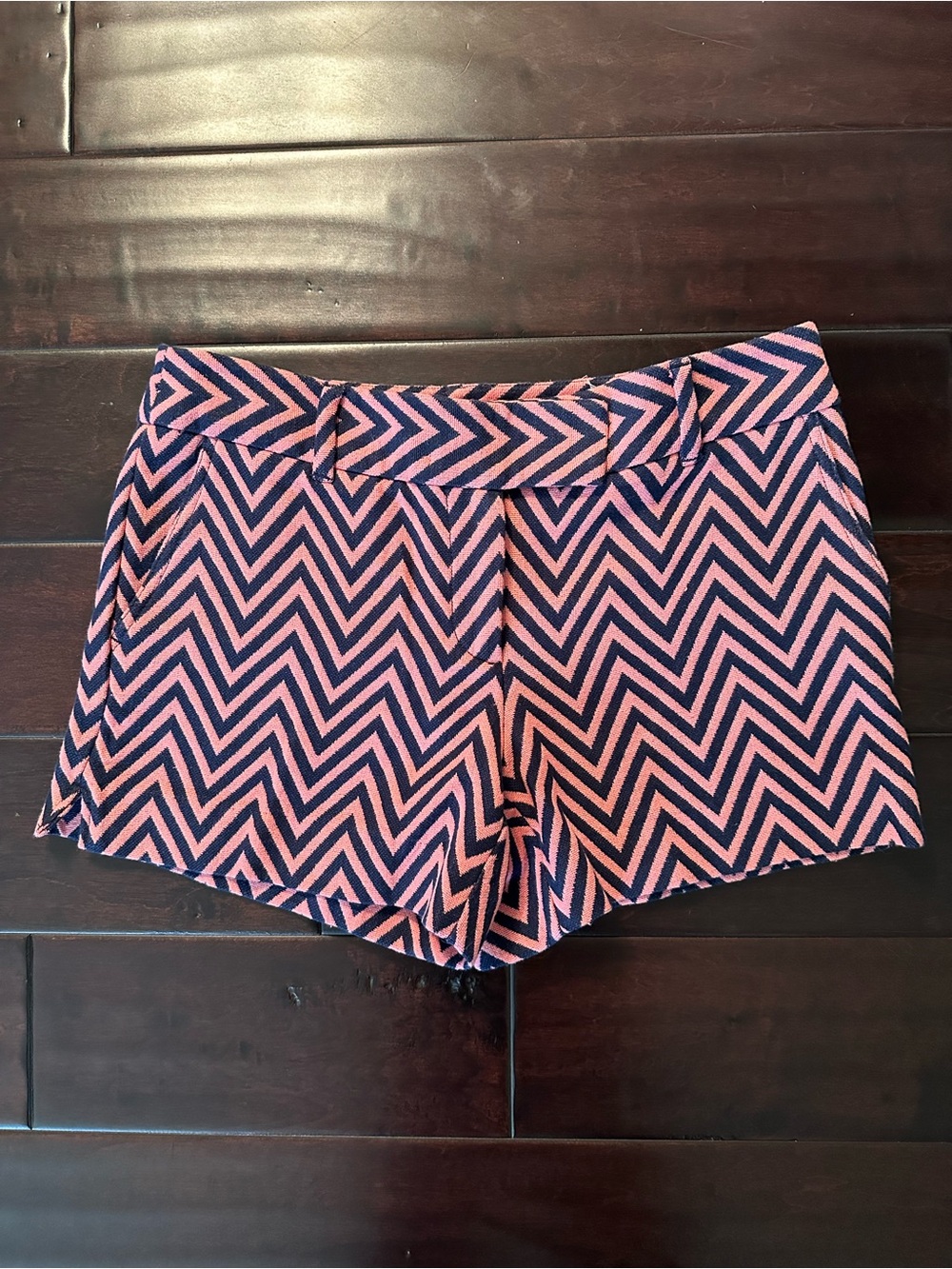 LOFT Riviera Chevron Shorts – Pink & Navy Geometric Print Size 4